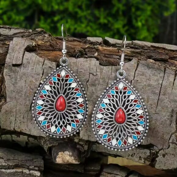 Earrings ethnic feng shui droplet hollow new e91 - Picture 1 of 1